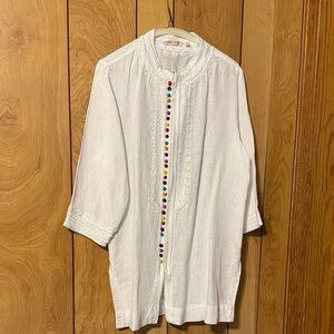Soft Surroundings White Shirt with Colorful Button Accents